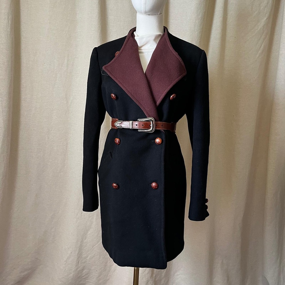Vintage Bill Haire for Friedricks Sport Wool‎ Coat Black Brown Double Breasted M